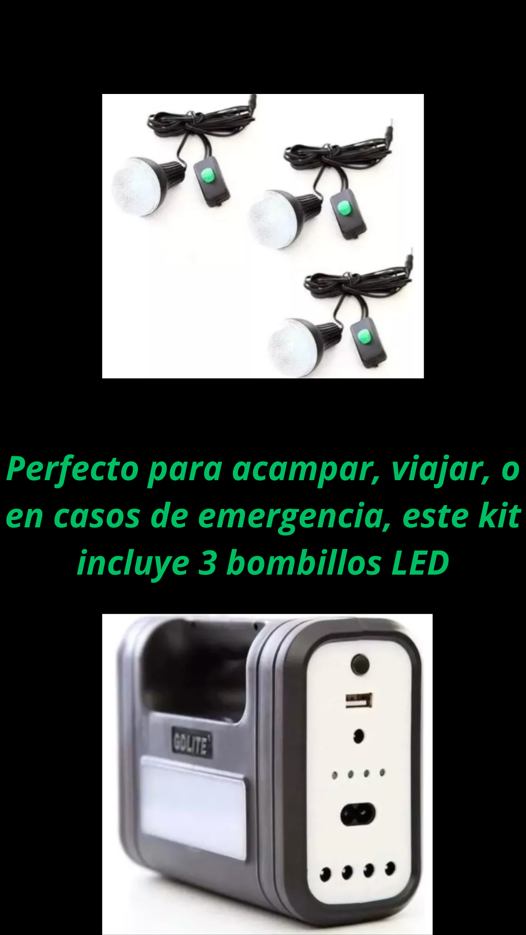 Kit Panel Solar Con Batería Y 3 Bombillos De 3w Usb 5v Radio fm