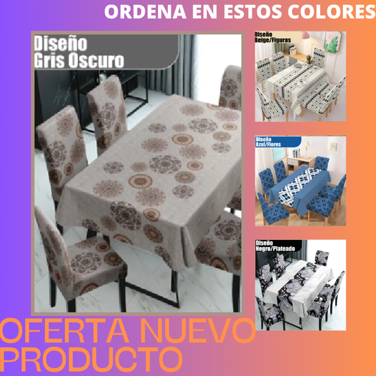 Combo Mantel Comedor + 6 Forros de Silla
