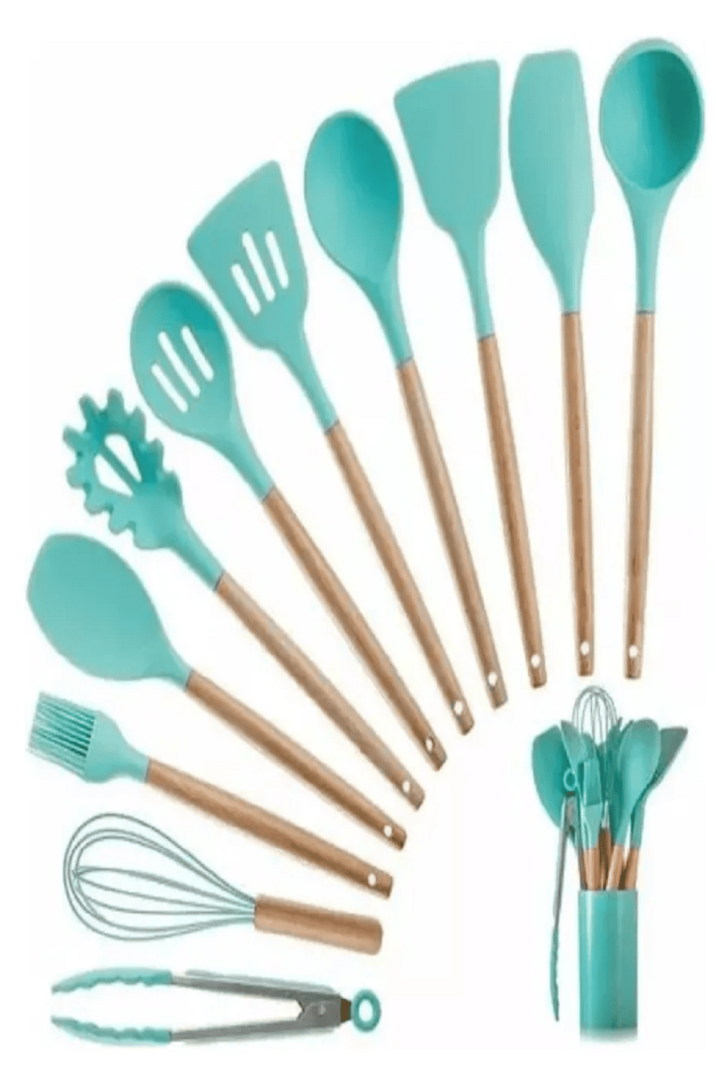 Cubiertos En Silicona, Espátula Con Mango De Madera X 12