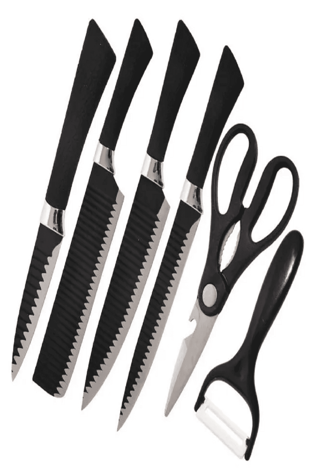 Juego Kit Set Cuchillos Todo En Uno 6 Piezas Profesionales Color Negro