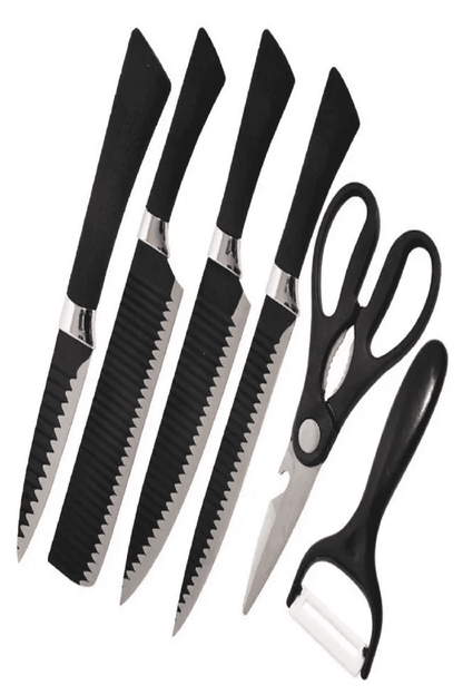 Juego Kit Set Cuchillos Todo En Uno 6 Piezas Profesionales Color Negro