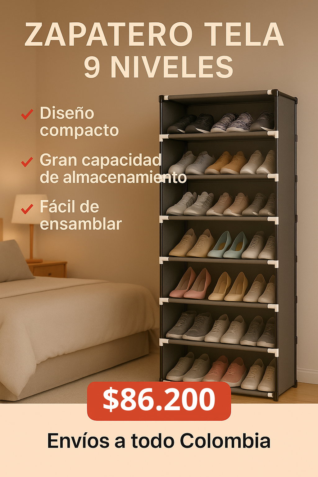 👢 Adiós al Desorden: Zapatera de Tela gris  🧺 9 Niveles, 27 Pares