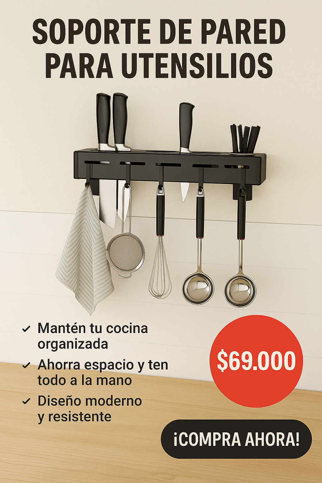🛡️✨ Soporte para Cuchillos de Pared – ¡Organiza tu Cocina con Estilo! 🍴🏡