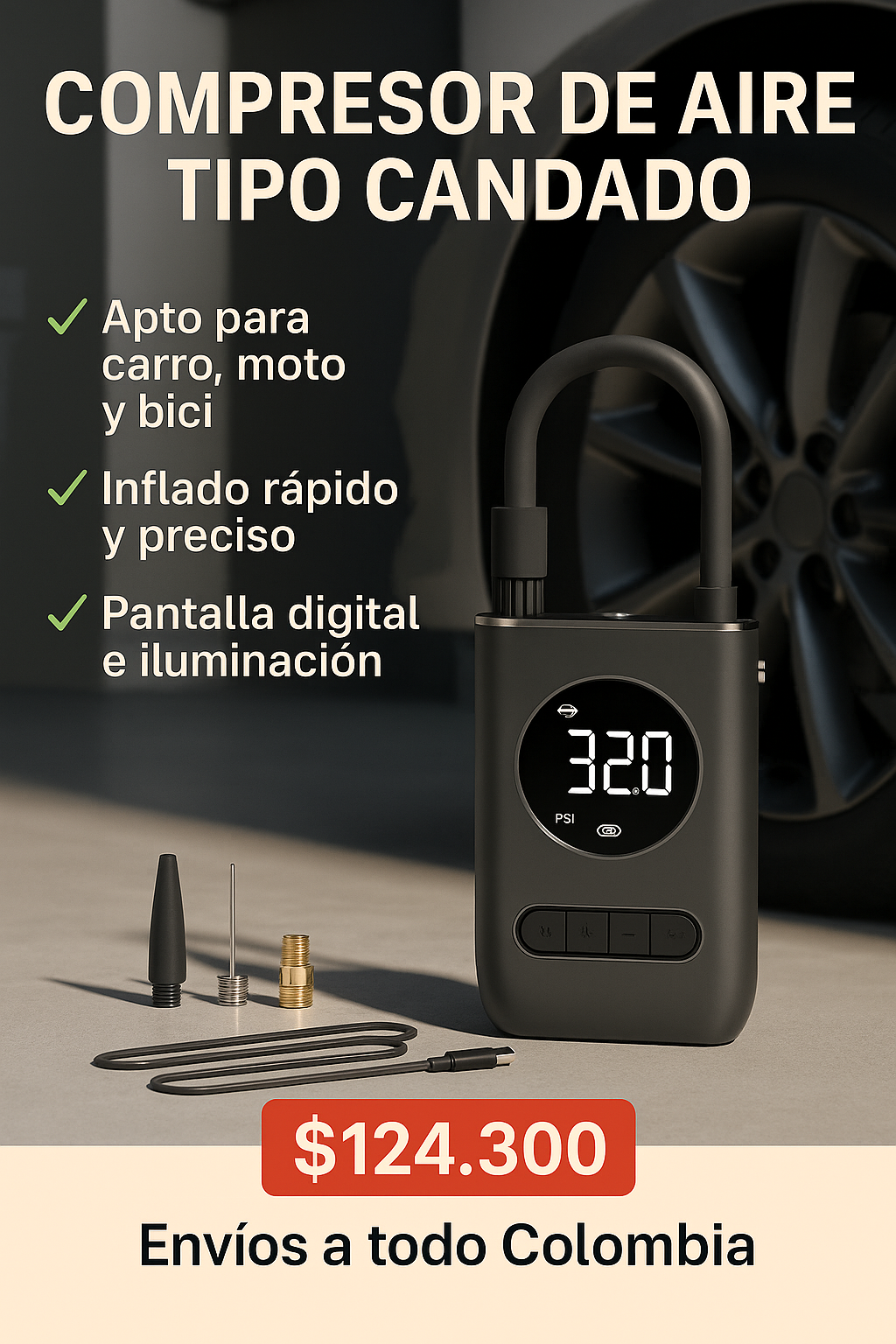 ¡Inflador Portátil 7.4 ⚡️ ¡ Aire en Segundos! 🚀✨