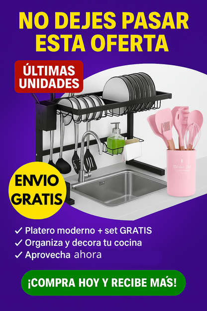 ¡Aprovecha! 🎁 Obsequiamos un Juego de Cubiertos 🍴 con nuestro Escurridor Platero Ahorrador de Espacio de Acero Inoxidable $99900✨