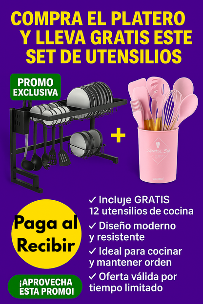 ¡Aprovecha! 🎁 Obsequiamos un Juego de Cubiertos 🍴 con nuestro Escurridor Platero Ahorrador de Espacio de Acero Inoxidable $99900✨