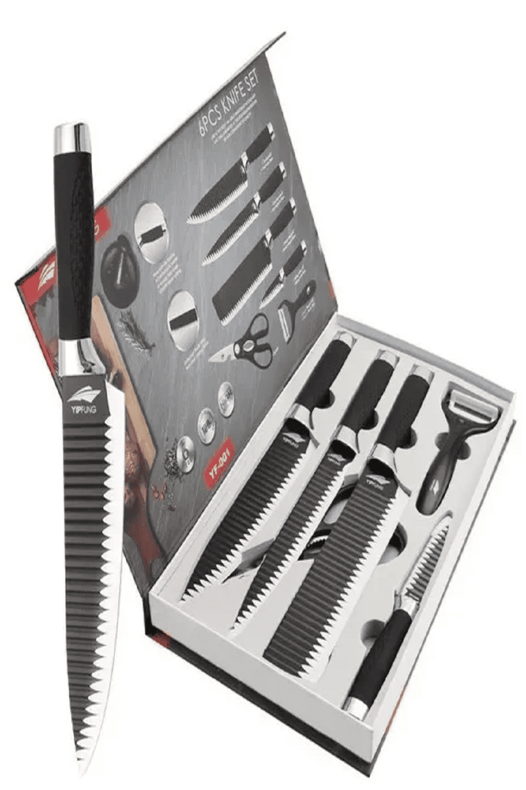 Juego Kit Set Cuchillos Todo En Uno 6 Piezas Profesionales Color Negro