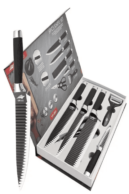 Juego Kit Set Cuchillos Todo En Uno 6 Piezas Profesionales Color Negro