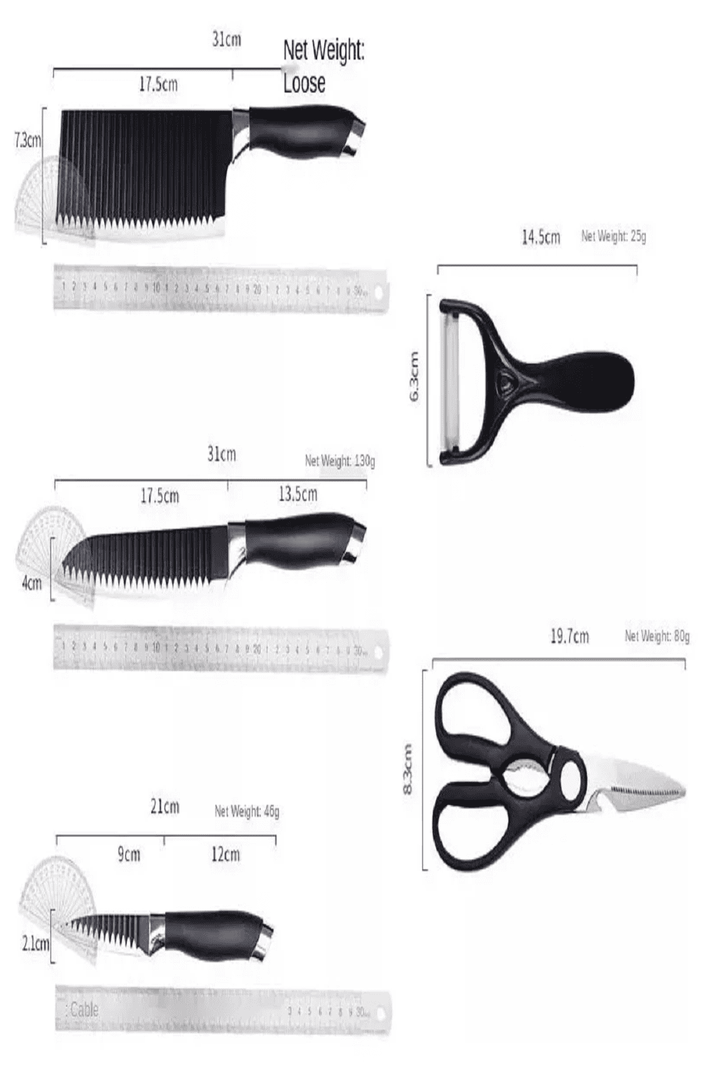 Juego Kit Set Cuchillos Todo En Uno 6 Piezas Profesionales Color Negro