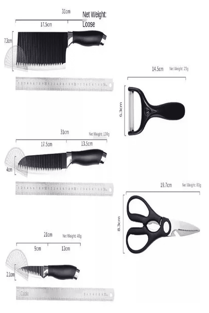 Juego Kit Set Cuchillos Todo En Uno 6 Piezas Profesionales Color Negro